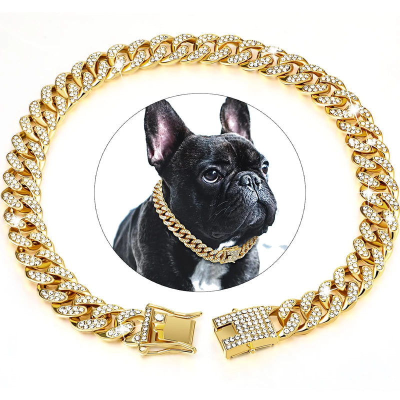Collar de perro cadena cubana de lujo – Metal chapado en oro